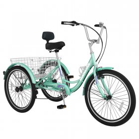 Lilypelle Adult Tricycle 24" Wheels Low Stepover Frame Bike, 7-Speed Shimano Derailleur Trike, 3 Wheels Bike with Basket, Cyan