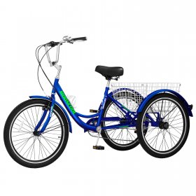 Lilypelle Tricycles for Adults with Big Basket,20" wheels 7 Speed Colorful Trike,Blue