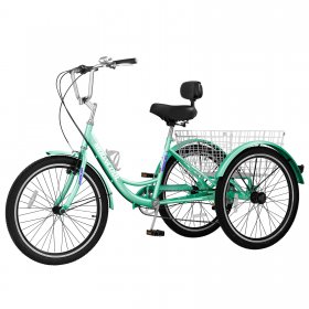 Lilypelle Adult Tricycles Unisex,24" Wheels 7 Speed Cruiser Trike Bike with Basket,Cyan